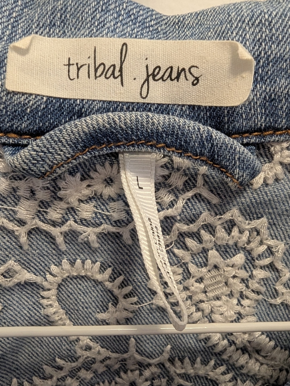 Tribal Light Wash Denim Vest with Lace Yoke - Picture 6 of 7